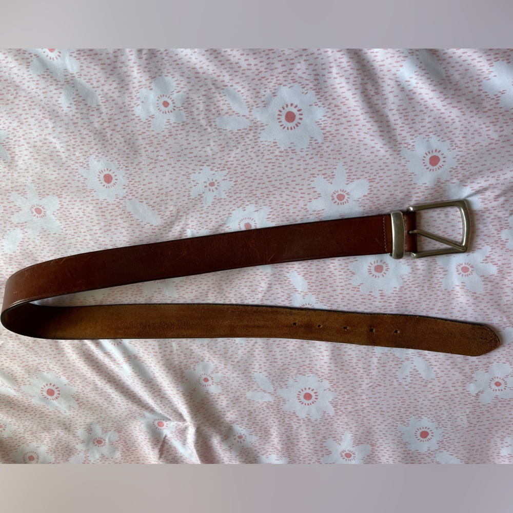 VTG GAP Cognac Brown Genuine Leather Belt Solid Brass Silver Buckle 34 Waist - Picture 5 of 11